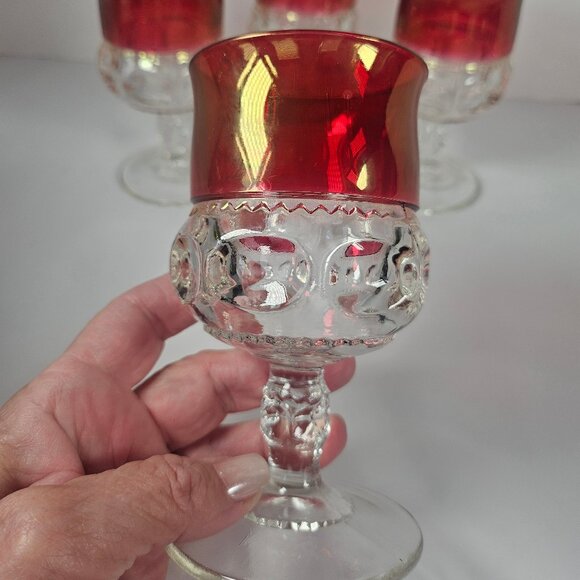 Four Tiffin, Franciscan, Ruby, Flash, Goblets, King Crown, Thumbprint Pedestal - Picture 1 of 10